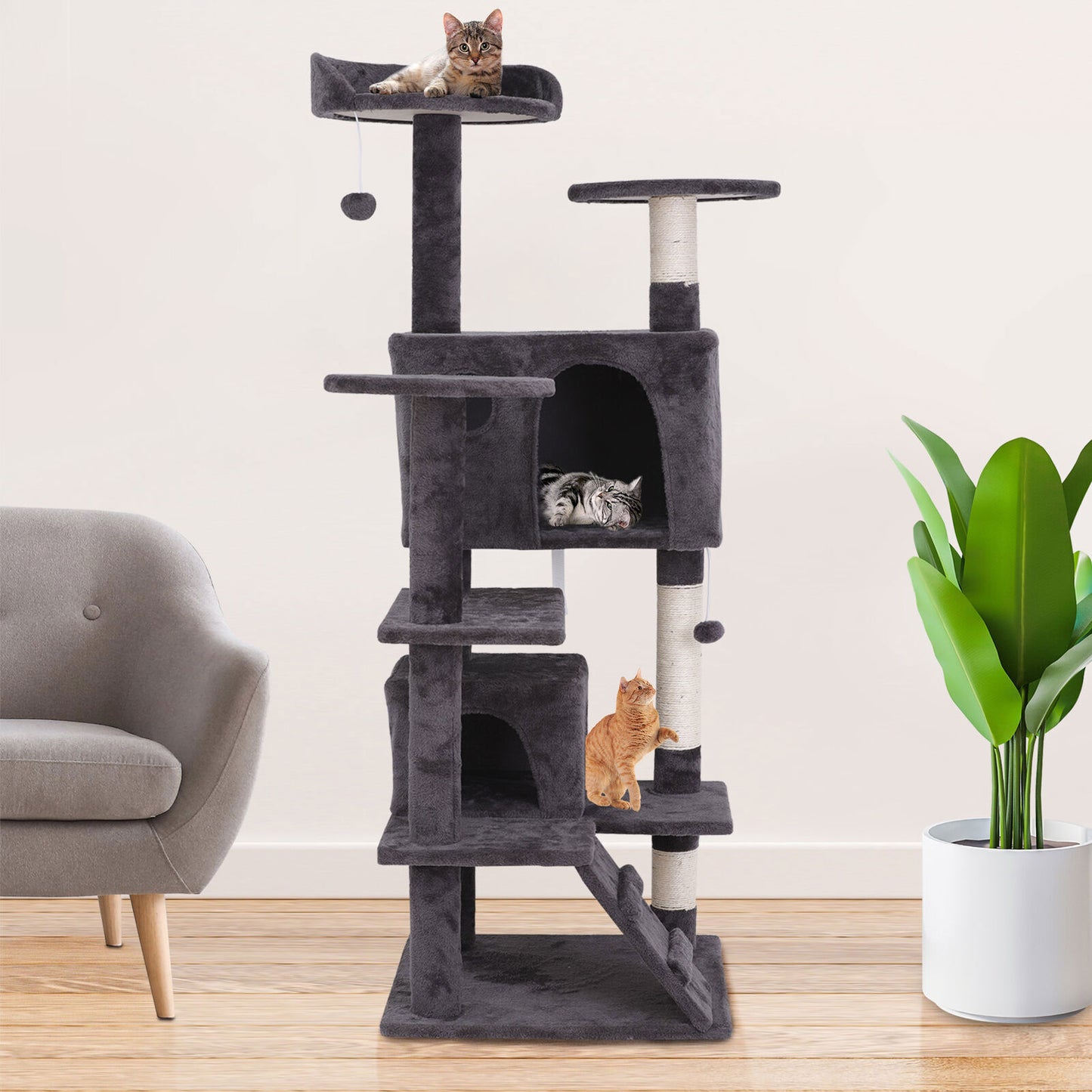 55'' Cat Tree Tower Condo Multi Platforms Kitty Play House Safety Scratch Post