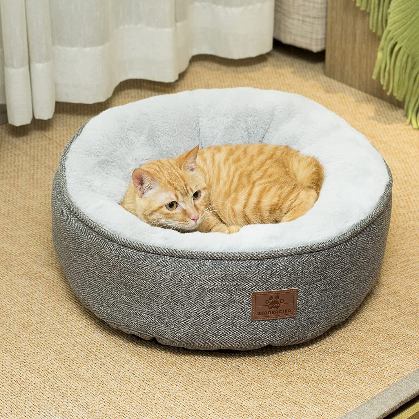 Cat Beds for Indoor Cats,Small Dog Bed,Cuddler Dog Beds,Calming Dog Bed Donut,Soft Anxiety Cozy Pet Beds,Puppy Bed for Small/Medium Dogs Washable round in Grey Color, PET