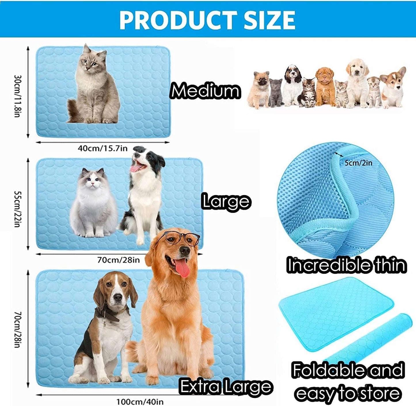 Dog Cooling Mat, Pet Cooling Mat for Dogs No Water or Electricity Needed Dog Cooling Pad for Kennels, Crates, Cars, Indoor & Outdoor Ice Silk Cooling Dog Mat for Extra Large Dogs Puppy Cats Animal